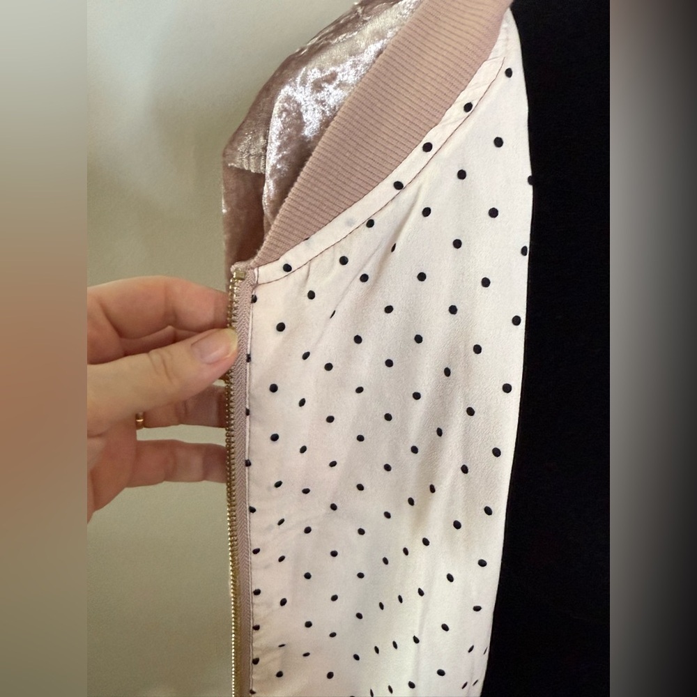 Sanctuary light pink crushed velvet girly feminine jacket coat full zip med EUC - Picture 9 of 11